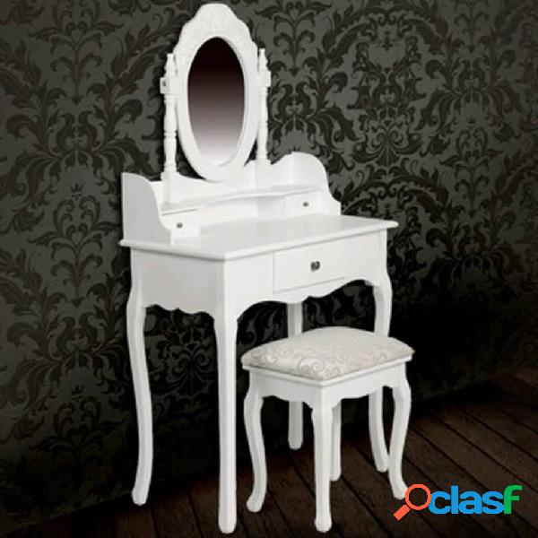 vidaXL Tavolo da Trucco con Specchio e Sgabello Bianco