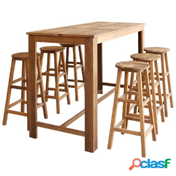 vidaXL Tavolo e Sgabelli Bar Set 7 pz in Legno Massello di