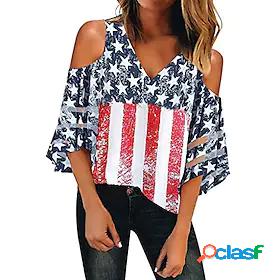 womens cold shoulder shirts summer casual 4th of july