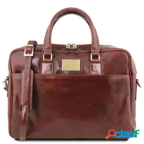 Borsa porta computer a 2 scomparti in pelle Marrone