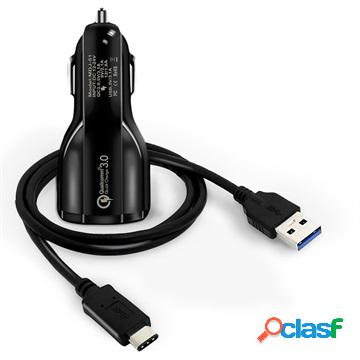 Caricabatteria da auto rapido Quick Charge 3.0 con cavo