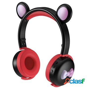 Cuffie Bluetooth Bear Ear BK7 con LED - nere