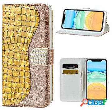 Custodia a portafoglio mini per iPhone 12 serie Croco Bling