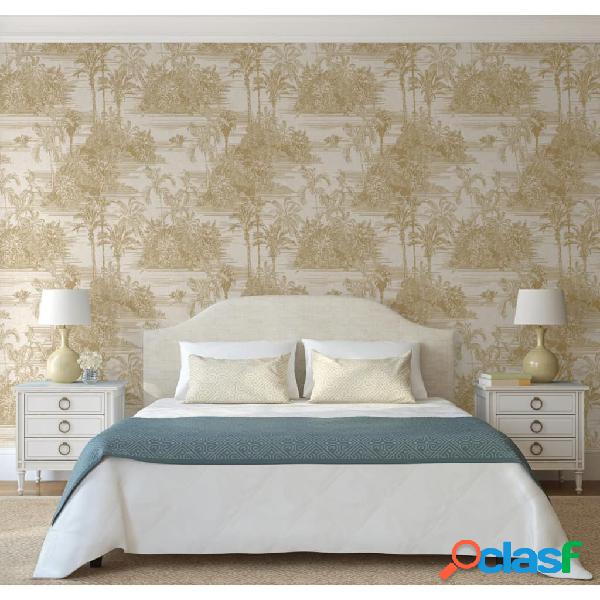 DUTCH WALLCOVERINGS Carta da Parati "Tropical" Beige e Oro