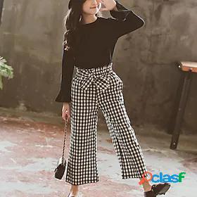 Kids Girls Clothing Set Long Sleeve 2 Pieces Black Check