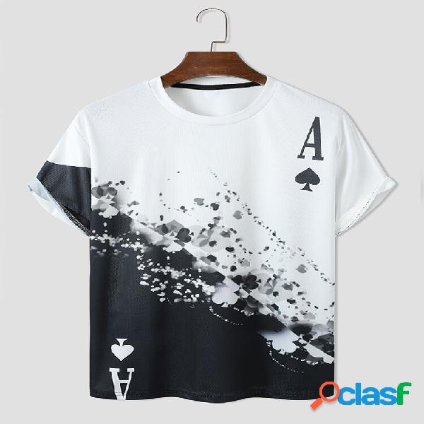 Men Poker Spade Print Short Sleeve Round Neck T-Shirts