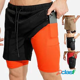 Mens 2 in 1 with Phone Pocket Compression Shorts Running