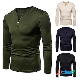 Mens T shirt Tee Solid Color V Neck Casual Daily Long Sleeve