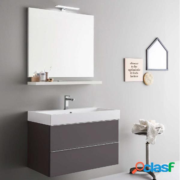 Mobile da bagno sospeso moderno da cm 80x45 con specchio e