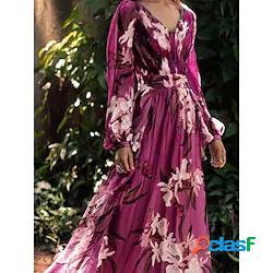 Per donna Abiti in chiffon Vestito maxi Viola Manica lunga