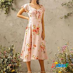 Per donna Abito linea A Vestito longuette Nero Rosa Manica