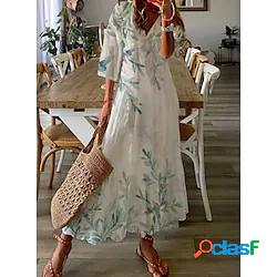 Per donna Abito linea A Vestito maxi Bianco Manica a 3/4