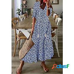 Per donna Abito linea A Vestito maxi Blu Mezza manica Stampa