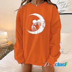 Per donna Felpa Maglione Teschi MOON Stampa Halloween Fine