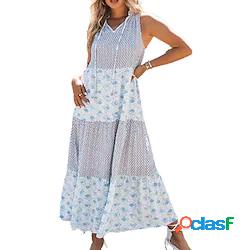 Per donna Vestito a trapezio Vestito maxi Blu Senza maniche