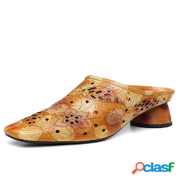 Sandali Socofy in pelle eleganti Calico Hollw Out con tacco