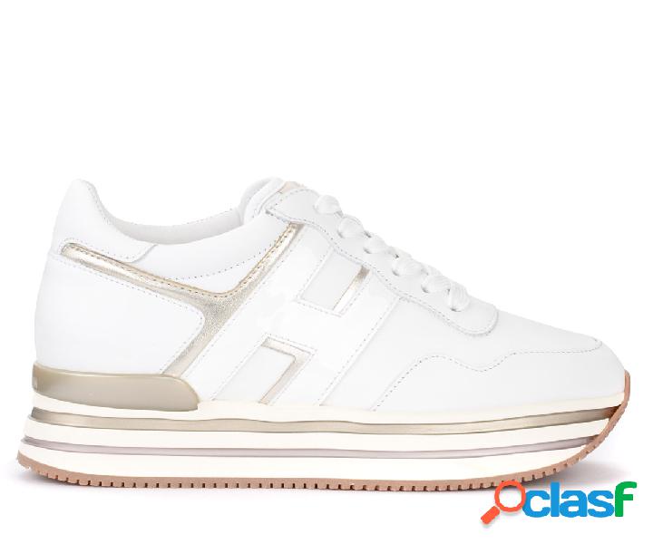 Sneaker Hogan H438 in pelle bianca con dettagli platino