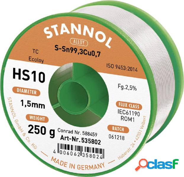 Stannol HS10 2510 Stagno senza piombo Bobina Sn99,3Cu0,7