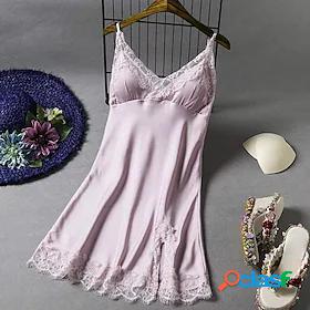 Womens 1 pc Pajamas Nightgown Satin Simple Casual Pure Color