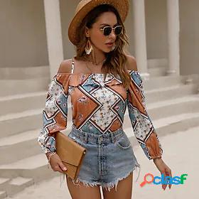 Womens Blouse Flower Daily Weekend Boho Long Sleeve Blouse
