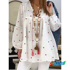 Womens Blouse Star Daily Weekend Long Sleeve Blouse Shirt V