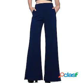 Womens Casual Streetwear Wide Leg Pocket Elastic Waist Flare