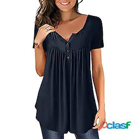 Womens Henley Shirt Plain Casual Daily Short Sleeve Henley