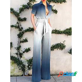 Women's Jumpsuit Color Block Lace up Elegant Shirt Collar