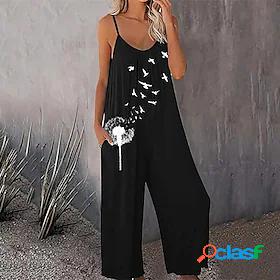 Womens Jumpsuit Floral Backless Print Casual Round Neck
