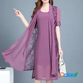 Womens Knee Length Dress Chiffon Dress Green Black Purple