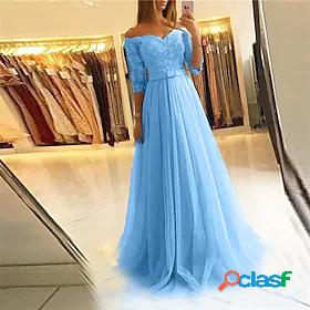 Womens Maxi long Dress A Line Dress Blue Pink 3/4 Length