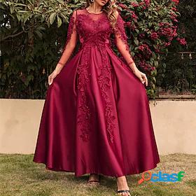 Womens Maxi long Dress A Line Dress Red 3/4 Length Sleeve