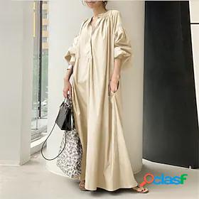 Womens Maxi long Dress Shift Dress White Black Beige 3/4