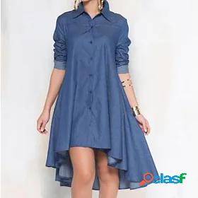 Womens Midi Dress A Line Dress Blue Long Sleeve Pocket Plus