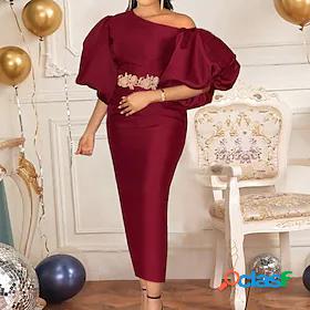 Womens Midi Dress Party Dress Red Short Sleeve Split Pure