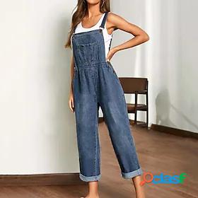 Womens Overall Solid Color Pocket Casual Square Neck Street