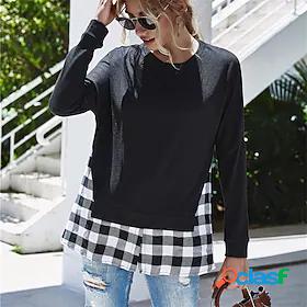 Womens Plaid Sweatshirt Patchwork Casual Daily Sports Casual