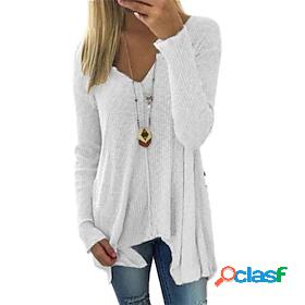 Womens Pullover Sweater Jumper Knit Long Deep V Solid