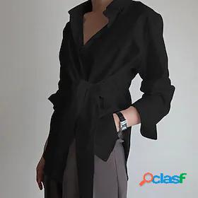 Womens Shirt Knotted Modern Plain Shirt Collar Spring, Fall,