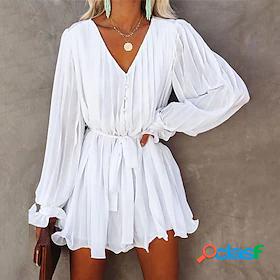 Womens Short Mini Dress A Line Dress White Long Sleeve