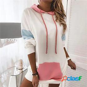 Womens Solid Color Color Block Pullover Hoodie Sweatshirt