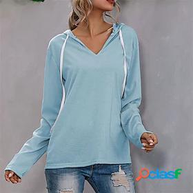 Womens Solid Color Hoodie V Neck Casual Daily Sports Casual