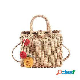 Womens Straw Bag Beach Bag Straw Top Handle Bag Daily Going
