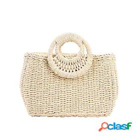 Womens Straw Bag Beach Bag Straw Top Handle Bag Holiday
