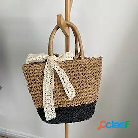 Womens Straw Bag Beach Bag Straw Top Handle Bag Holiday