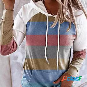 Womens Stripes Hoodie Front Pocket Print Casual Daily Sports