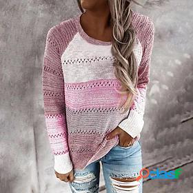 Womens Sweater Pullover Jumper Color Block Hollow Out