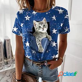 Womens T shirt Tee Cat 3D Star Casual Weekend 3D Cat