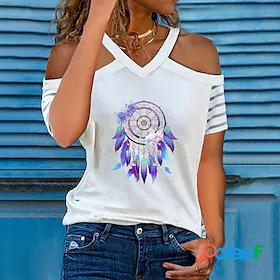 Women's T shirt Tee Feather Casual Weekend Painting Short