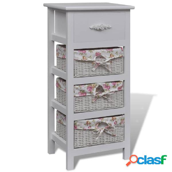 vidaXL Armadietto con 1 Cassetto e 3 Cestini Bianco in Legno